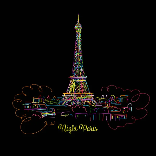 Night Paris, stadsgezicht met Eifel Tower. Schets voor uw ontwerp — Stockvector