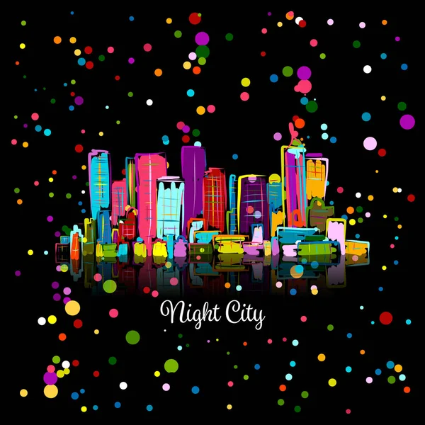 Paisaje urbano nocturno abstracto, boceto para tu diseño — Vector de stock
