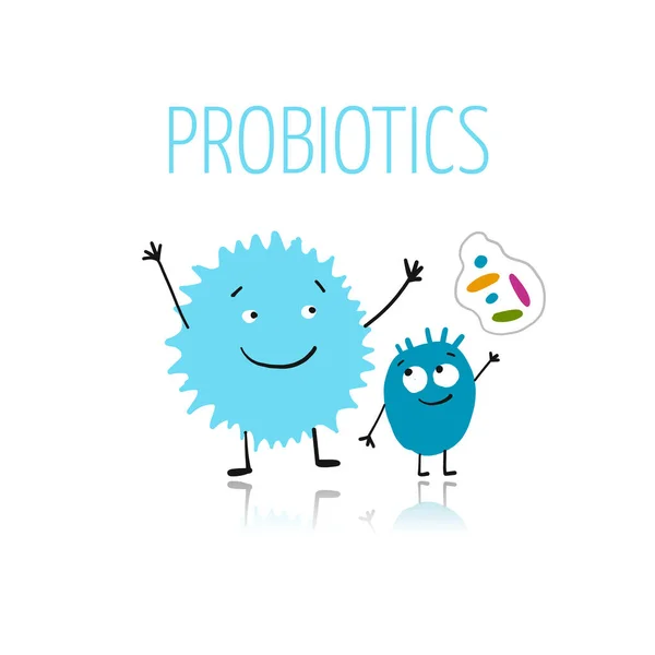 Caractere amuzante și înfricoșătoare de bacterii izolate pe alb. Icoane vectoriale ale florei intestinale și intestinale, germeni, virus . — Vector de stoc