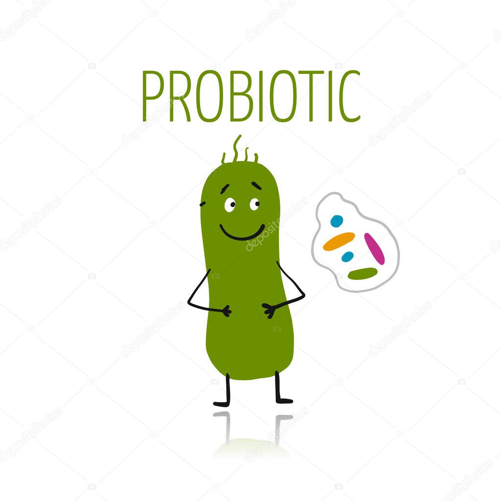 Funny and scary bacteria characters isolated on white. Vector icons of gut and intestinal flora, germs, virus. Illustration