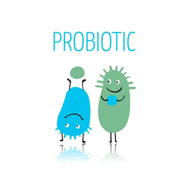 Funny and scary bacteria characters isolated on white. Vector icons of gut and intestinal flora, germs, virus. — Stock Vector