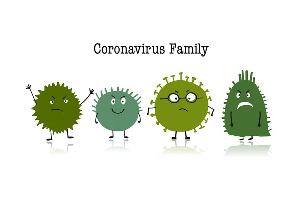 Família Coronavirus, covid-19. Caráter bonito isolado no branco —  Vetores de Stock