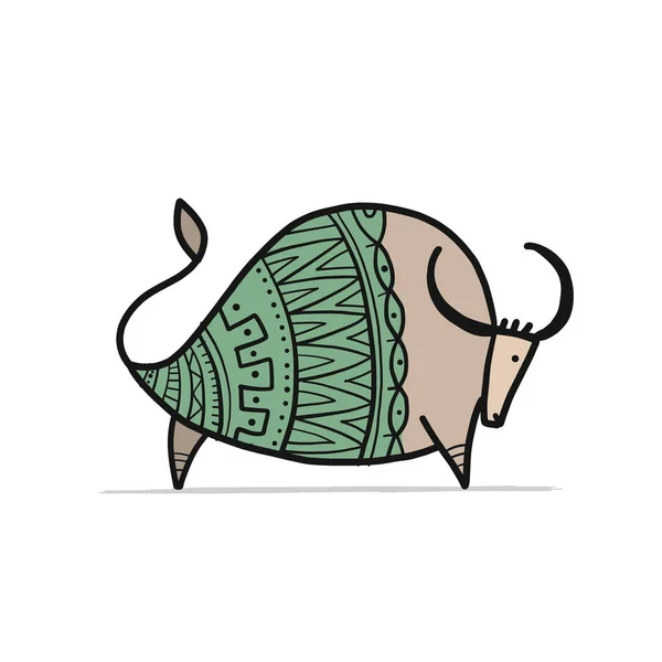 Vtipný kreslený býk. Lunární horoskop. Šťastný nový rok2021. Býk, býk, kráva. Šablona pro Váš design - plakát, pohlednice, pozvánka — Stockový vektor