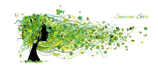 Portrait floral féminin vert pour votre design — Image vectorielle