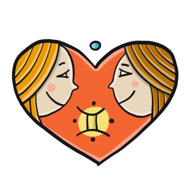 Gemini burcunun çizimi. Hava elementi. Güzel Kız Portresi. Astroloji Takviminiz, Burcunuz, Baskınız İçin Koleksiyondaki 12 kadından Biri.