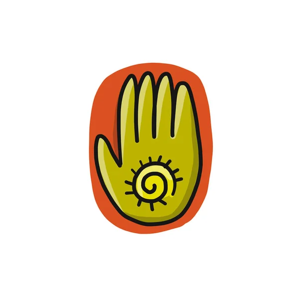 Esoterische Symbolhand mit Spirale. Isoliert auf Weiß — Stockvektor
