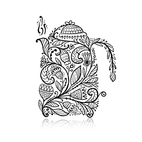 Floral teapot design — Stock Vector