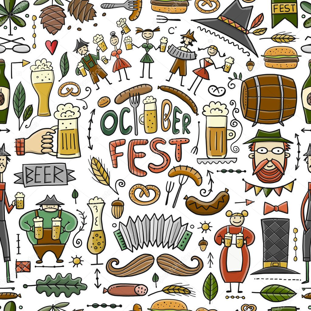 Octoberfest. Seamless pattern for your design. Beer party icons collection