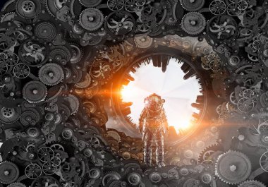 Astronot fantezi dünyasında. Karışık teknik