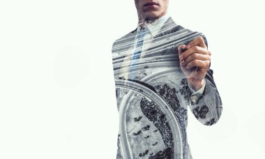 İşadamı çizmek üstünde perde kapatmak