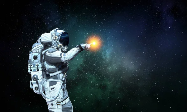 Spaceman şi misiunea lui. Media mixtă — Fotografie, imagine de stoc