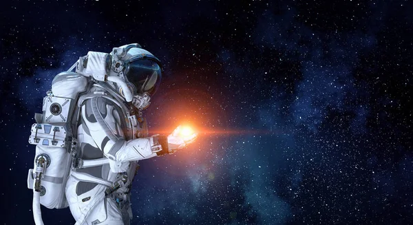 Spaceman dan misinya. Campuran media — Stok Foto