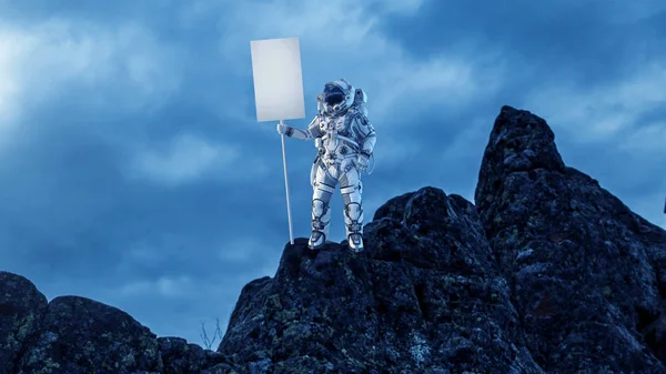 Spaceman dengan spanduk. Campuran media — Stok Foto