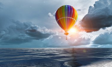 Su üzerinde hava balonu. Karışık teknik
