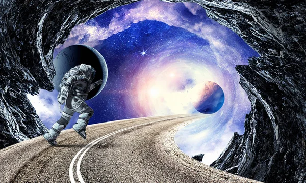 Kör spaceman och galaxy. Mixed media — Stockfoto