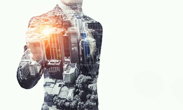 İşadamı çizmek üstünde perde kapatmak