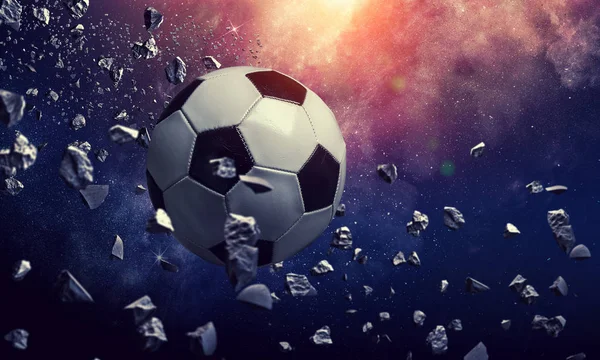 Bola de futebol no cosmos — Fotografia de Stock