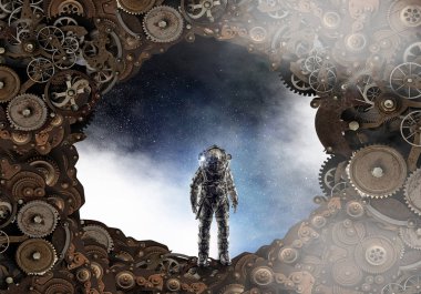 Astronot fantezi dünyasında. Karışık teknik