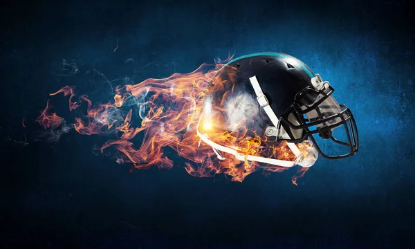 Burning rugby helmet — Stock Photo, Image