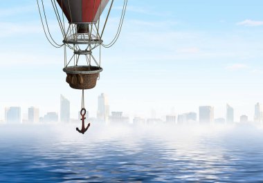 Su üzerinde hava balonu. Karışık teknik