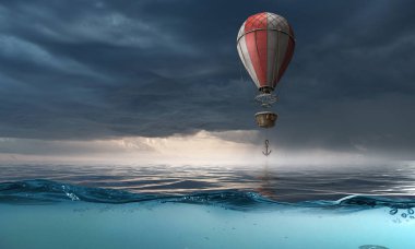 Su üzerinde hava balonu. Karışık teknik