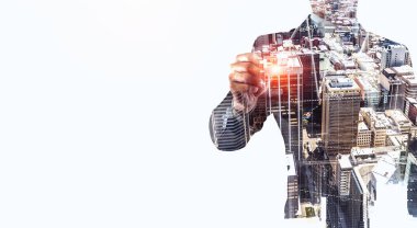 İşadamı çizmek üstünde perde kapatmak