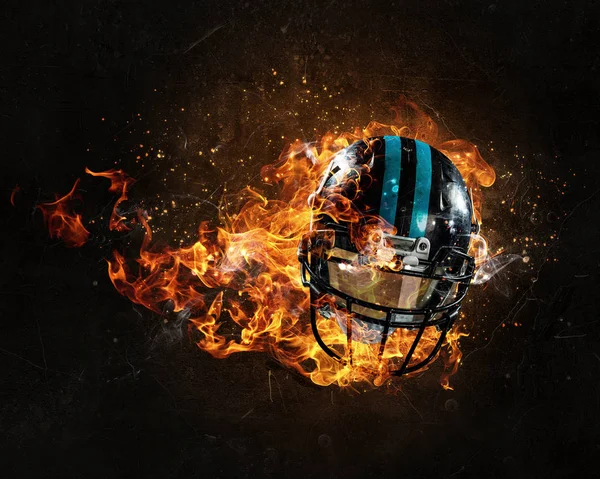 Burning rugby helmet — Stock Photo, Image