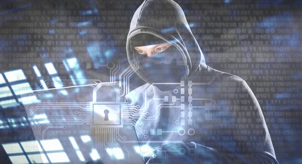 Hacker man informatie stelen — Stockfoto