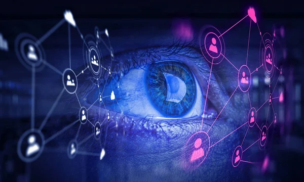 Oko Ludzkie Multimediów Cyfrowych Interfejsu Jako Koncepcja Cyberprzestrzeni Renderowania — Zdjęcie stockowe