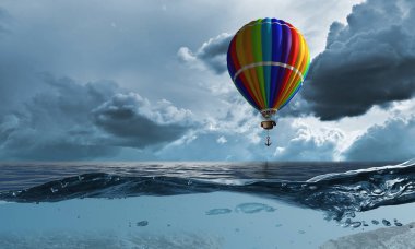 Su üzerinde hava balonu. Karışık teknik