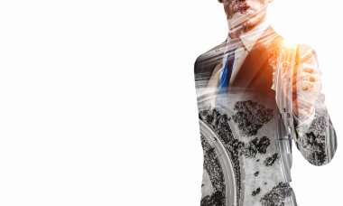 İşadamı çizmek üstünde perde kapatmak