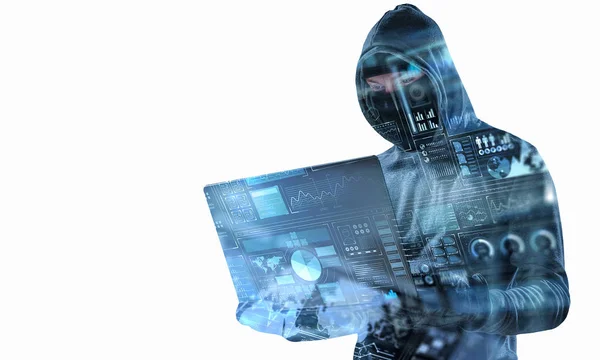 Hacker homem roubar informações — Fotografia de Stock