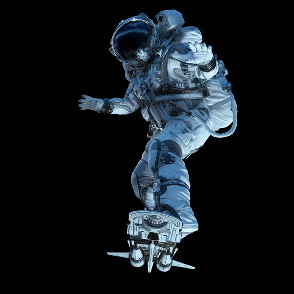 Spaceman on flying board. Mixed media — Stock Photo, Image