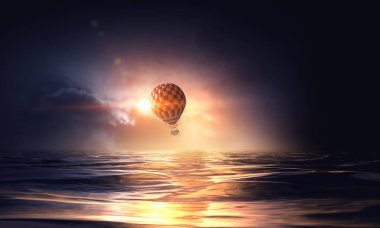 Su üzerinde hava balonu. Karışık teknik