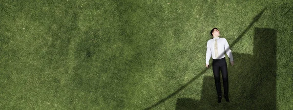 푸른 잔디에 실업가 — 스톡 사진