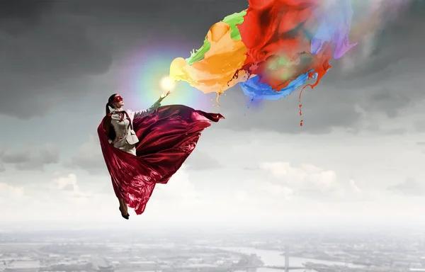天空中的超级女人 — 图库照片