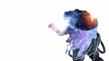 Beyaz uzay adamı. Karışık teknik