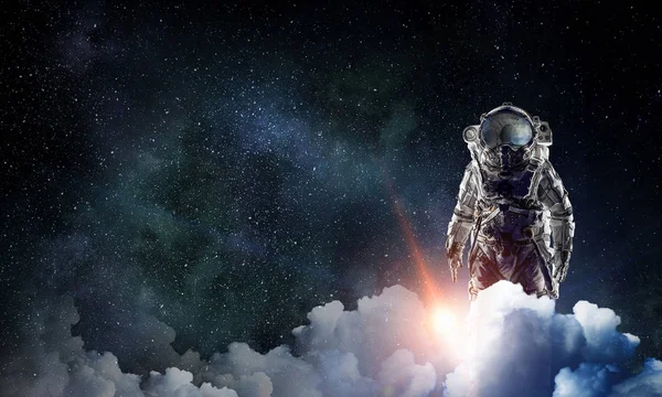 Űrhajós és küldetését. Vegyes technika — Stock Fotó