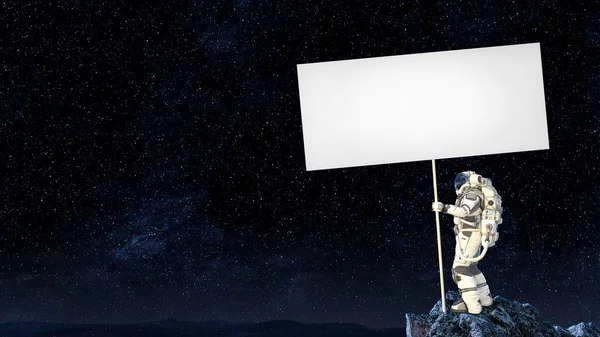 Spaceman dengan spanduk. Campuran media — Stok Foto