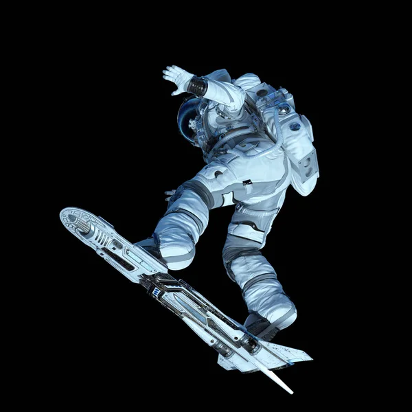 Spaceman on flying board. Mixed media — Stock Photo, Image