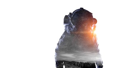 Beyaz uzay adamı. Karışık teknik