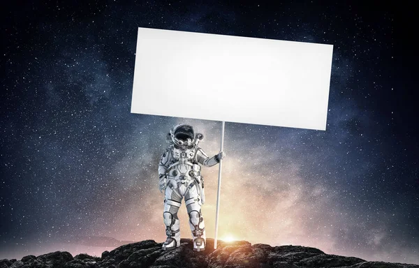 Afiş ile uzay adamı. Karışık teknik — Stok fotoğraf
