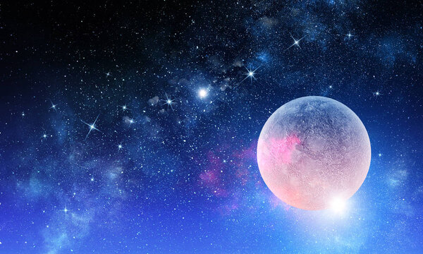 Full moon in night starry sky