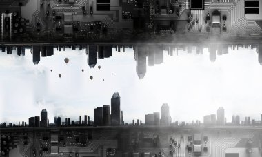 Modern cityscape ve teknoloji kavramı