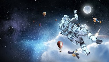 Astronot uzay görevi üzerinde. Karışık teknik