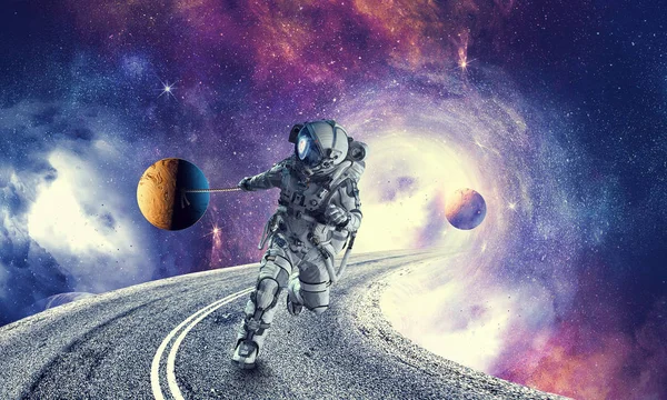 Spaceman ukraść planety. Techniki mieszane — Zdjęcie stockowe