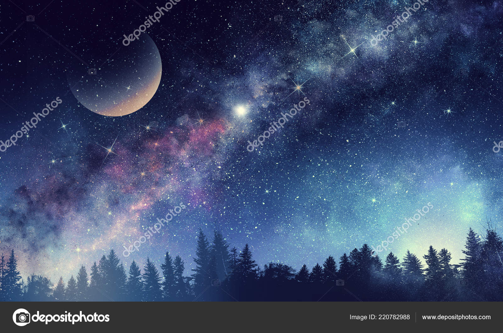 Full Moon In Night Starry Sky Stock Photo C Sergeynivens 220782988