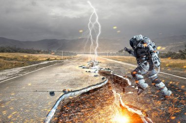 Hızlı çalışan uzay adamı. Karışık teknik