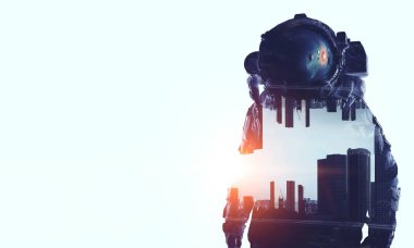 Beyaz uzay adamı. Karışık teknik