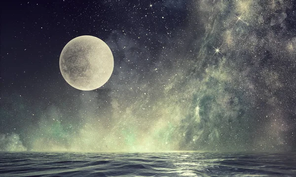 Pełnia księżyca w nocy gwiaździste niebo — Zdjęcie stockowe